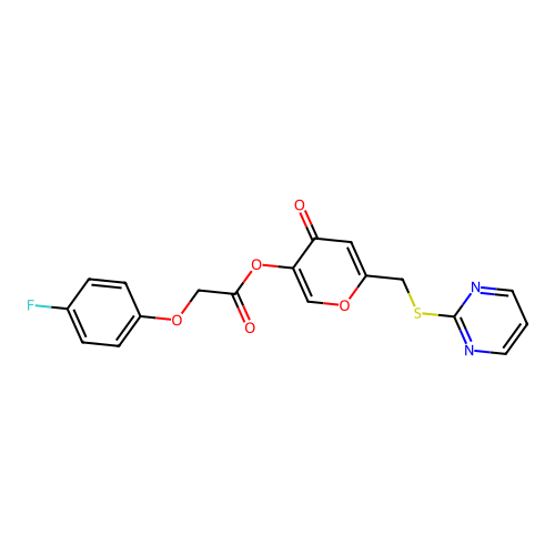 [4-Oxo-6-(pyrimidin-2-ylsulfanylmethyl)pyran-3-yl] 2-(4-fluorophenoxy)acetate structure