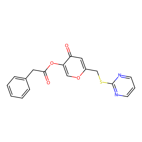 [4-Oxo-6-(pyrimidin-2-ylsulfanylmethyl)pyran-3-yl] 2-phenylacetate structure