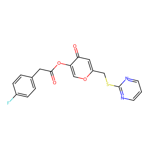 [4-Oxo-6-(pyrimidin-2-ylsulfanylmethyl)pyran-3-yl] 2-(4-fluorophenyl)acetate structure
