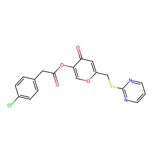 [4-Oxo-6-(pyrimidin-2-ylsulfanylmethyl)pyran-3-yl] 2-(4-chlorophenyl)acetate structure
