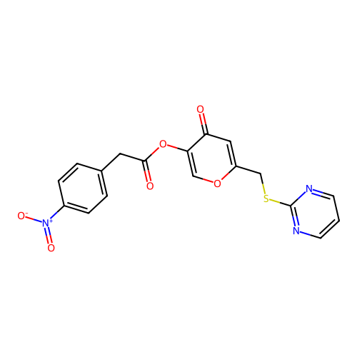 [4-Oxo-6-(pyrimidin-2-ylsulfanylmethyl)pyran-3-yl] 2-(4-nitrophenyl)acetate structure