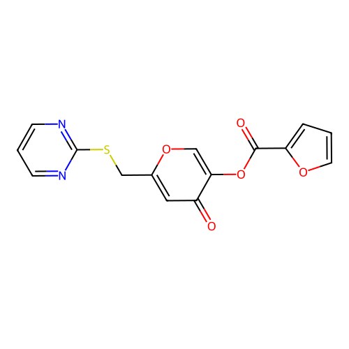 [4-Oxo-6-(pyrimidin-2-ylsulfanylmethyl)pyran-3-yl] furan-2-carboxylate structure