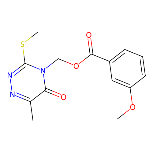 (6-Methyl-3-methylsulfanyl-5-oxo-1,2,4-triazin-4-yl)methyl 3-methoxybenzoate structure