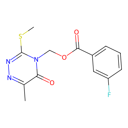 (6-methyl-3-(methylthio)-5-oxo-1,2,4-triazin-4(5H)-yl)methyl 3-fluorobenzoate structure