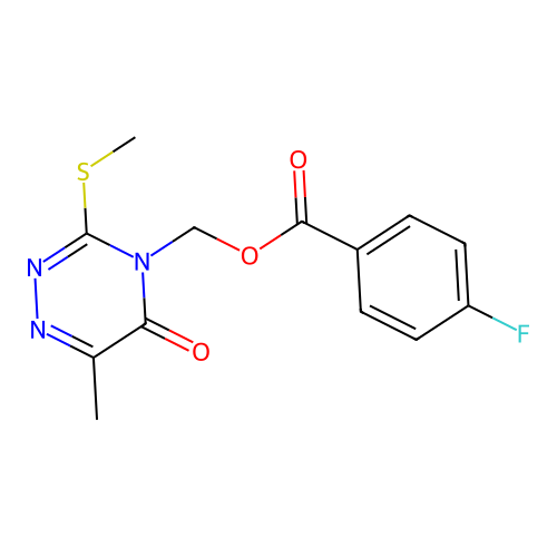 (6-methyl-3-(methylthio)-5-oxo-1,2,4-triazin-4(5H)-yl)methyl 4-fluorobenzoate structure