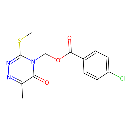 (6-methyl-3-(methylthio)-5-oxo-1,2,4-triazin-4(5H)-yl)methyl 4-chlorobenzoate structure