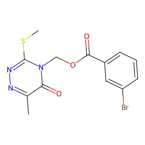 (6-methyl-3-(methylthio)-5-oxo-1,2,4-triazin-4(5H)-yl)methyl 3-bromobenzoate structure