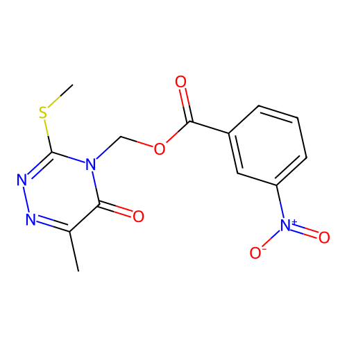 (6-Methyl-3-methylsulfanyl-5-oxo-1,2,4-triazin-4-yl)methyl 3-nitrobenzoate structure