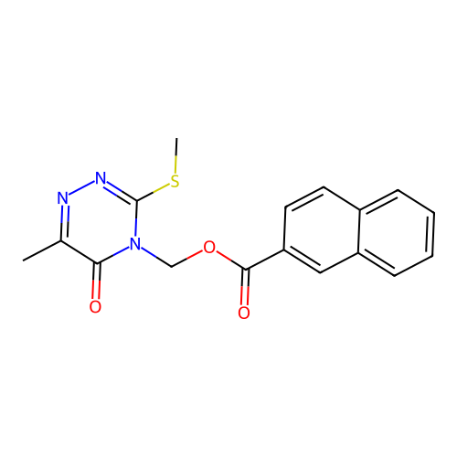 (6-methyl-3-(methylthio)-5-oxo-1,2,4-triazin-4(5H)-yl)methyl 2-naphthoate structure