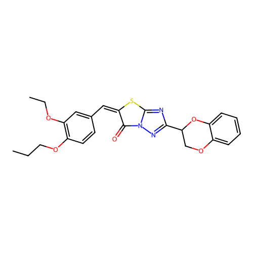 (5E)-2-(2,3-dihydro-1,4-benzodioxin-3-yl)-5-[(3-ethoxy-4-propoxyphenyl)methylidene]-[1,3]thiazolo[3,2-b][1,2,4]triazol-6-one structure