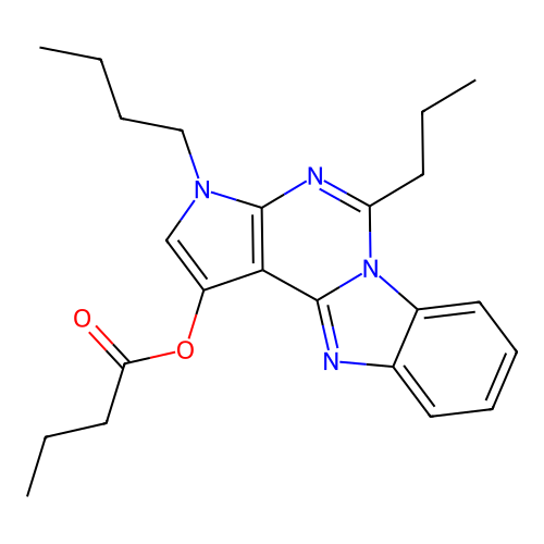 3-butyl-5-propyl-3H-benzo[4,5]imidazo[1,2-c]pyrrolo[3,2-e]pyrimidin-1-yl butyrate structure