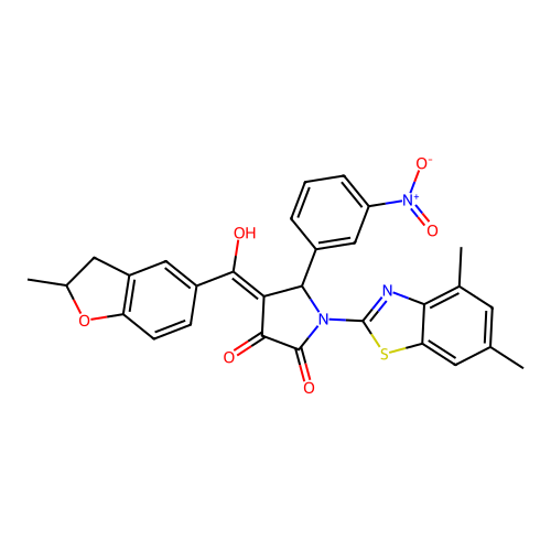 (4E)-1-(4,6-dimethyl-1,3-benzothiazol-2-yl)-4-[hydroxy(2-methyl-2,3-dihydro-1-benzofuran-5-yl)methylidene]-5-(3-nitrophenyl)pyrrolidine-2,3-dione structure