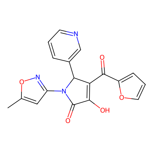 4-(furan-2-ylcarbonyl)-3-hydroxy-1-(5-methyl-1,2-oxazol-3-yl)-5-(pyridin-3-yl)-1,5-dihydro-2H-pyrrol-2-one structure
