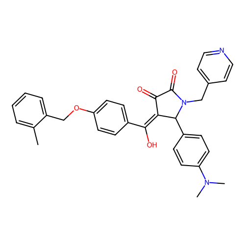 (4E)-5-(4-dimethylaminophenyl)-4-[hydroxy-[4-[(2-methylphenyl)methoxy]phenyl]methylidene]-1-(pyridin-4-ylmethyl)pyrrolidine-2,3-dione structure