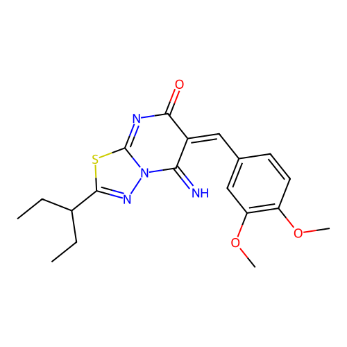 (E)-6-(3,4-dimethoxybenzylidene)-5-imino-2-(pentan-3-yl)-5H-[1,3,4]thiadiazolo[3,2-a]pyrimidin-7(6H)-one structure