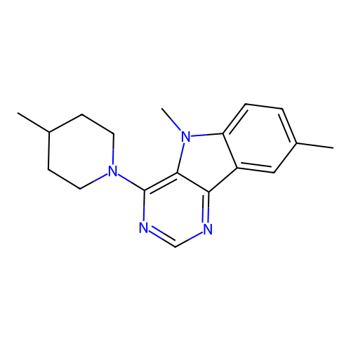 5,8-dimethyl-4-(4-methylpiperidin-1-yl)-5H-pyrimido[5,4-b]indole structure