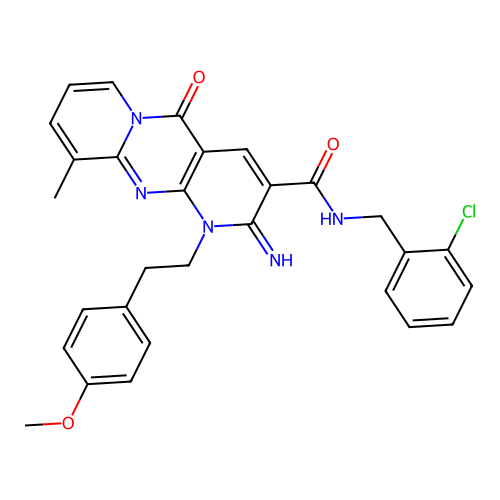 N-(2-chlorobenzyl)-2-imino-1-[2-(4-methoxyphenyl)ethyl]-10-methyl-5-oxo-1,5-dihydro-2H-dipyrido[1,2-a:2',3'-d]pyrimidine-3-carboxamide structure