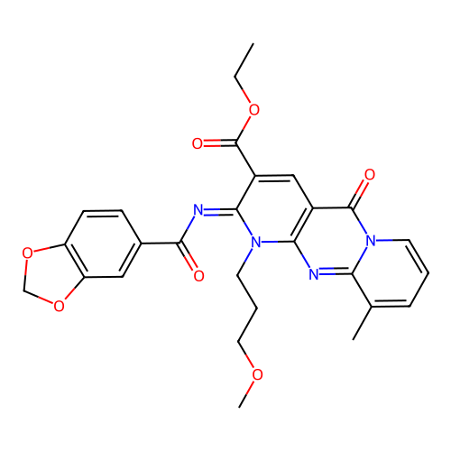 (Z)-ethyl 2-((benzo[d][1,3]dioxole-5-carbonyl)imino)-1-(3-methoxypropyl)-10-methyl-5-oxo-2,5-dihydro-1H-dipyrido[1,2-a:2',3'-d]pyrimidine-3-carboxylate structure