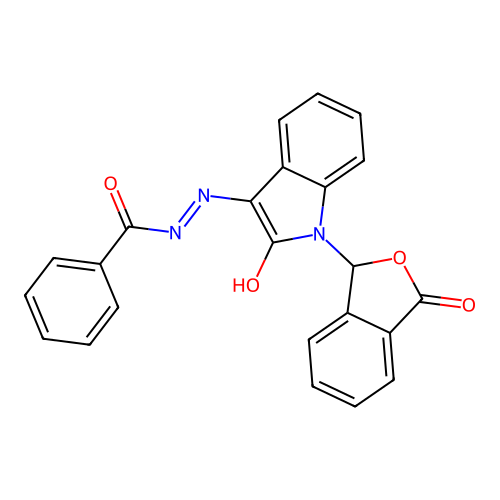 N-[[2-oxo-1-(3-oxo-1H-2-benzofuran-1-yl)indol-3-ylidene]amino]benzamide structure