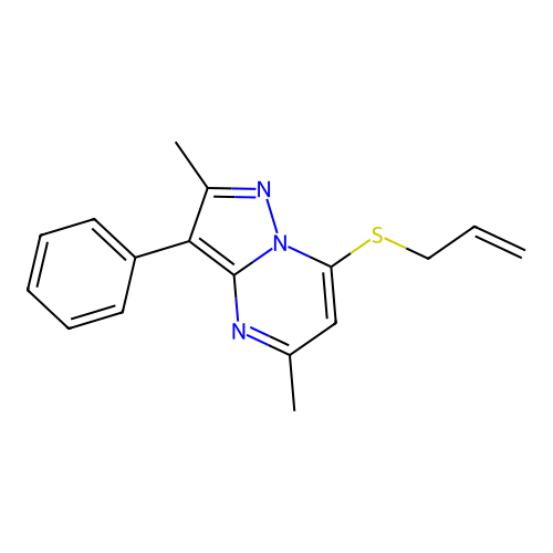 7-Allylsulfanyl-2,5-dimethyl-3-phenyl-pyrazolo[1,5-a]pyrimidine structure