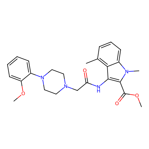 methyl 3-({[4-(2-methoxyphenyl)piperazin-1-yl]acetyl}amino)-1,4-dimethyl-1H-indole-2-carboxylate structure