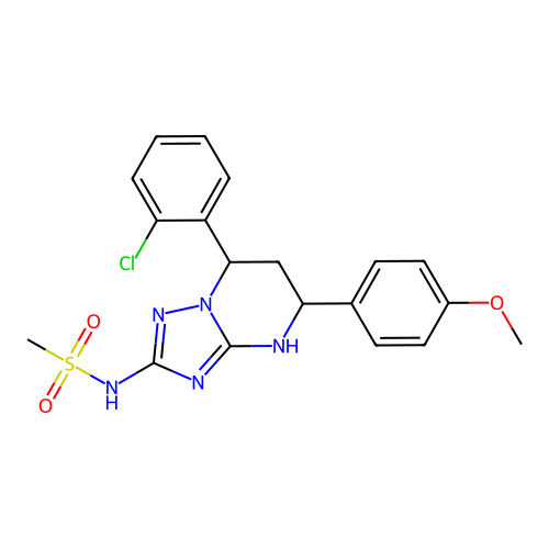 N-(7-(2-chlorophenyl)-5-(4-methoxyphenyl)-4,5,6,7-tetrahydro-[1,2,4]triazolo[1,5-a]pyrimidin-2-yl)methanesulfonamide structure