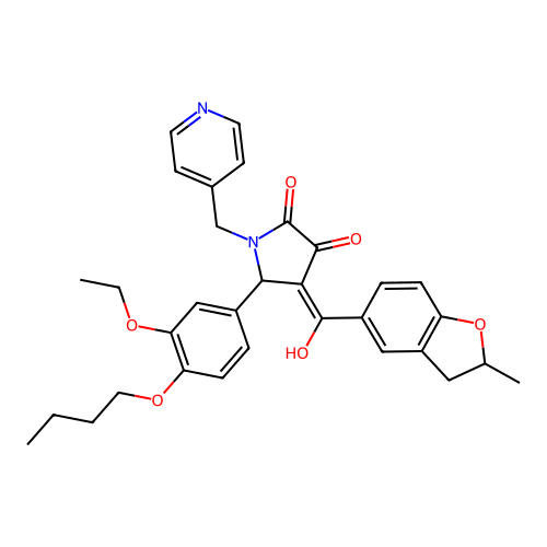 (4E)-5-(4-butoxy-3-ethoxyphenyl)-4-[hydroxy-(2-methyl-2,3-dihydro-1-benzofuran-5-yl)methylidene]-1-(pyridin-4-ylmethyl)pyrrolidine-2,3-dione structure