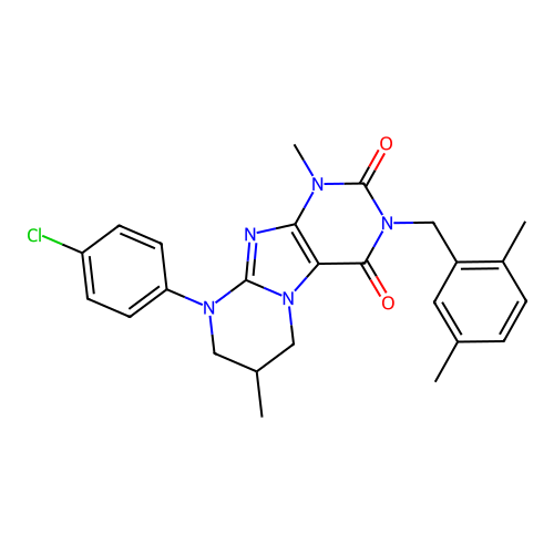 9-(4-chlorophenyl)-3-(2,5-dimethylbenzyl)-1,7-dimethyl-6,7,8,9-tetrahydropyrimido[2,1-f]purine-2,4(1H,3H)-dione structure