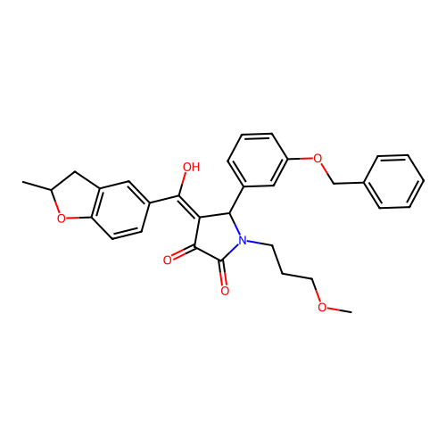 (4E)-4-[hydroxy-(2-methyl-2,3-dihydro-1-benzofuran-5-yl)methylidene]-1-(3-methoxypropyl)-5-(3-phenylmethoxyphenyl)pyrrolidine-2,3-dione structure