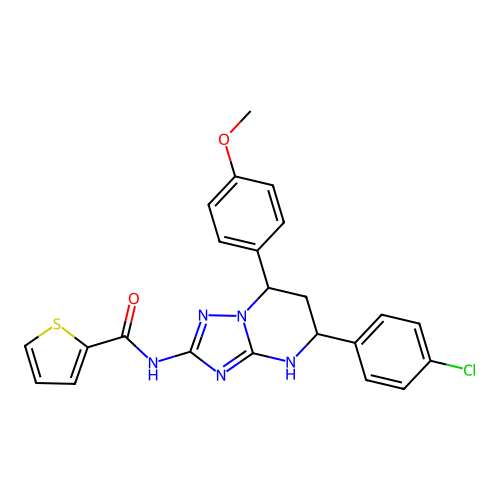 N-(5-(4-chlorophenyl)-7-(4-methoxyphenyl)-4,5,6,7-tetrahydro-[1,2,4]triazolo[1,5-a]pyrimidin-2-yl)thiophene-2-carboxamide structure