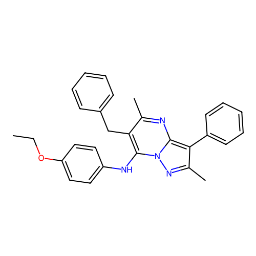 6-benzyl-N-(4-ethoxyphenyl)-2,5-dimethyl-3-phenylpyrazolo[1,5-a]pyrimidin-7-amine structure