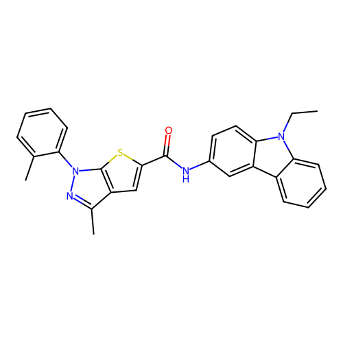 N-(9-ethyl-9H-carbazol-3-yl)-3-methyl-1-(o-tolyl)-1H-thieno[2,3-c]pyrazole-5-carboxamide structure