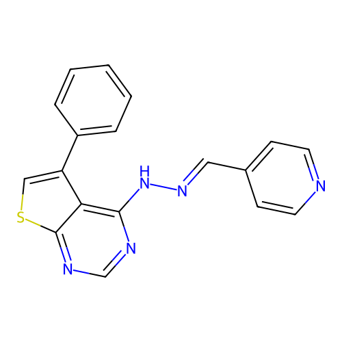 5-phenyl-4-[(2E)-2-(pyridin-4-ylmethylidene)hydrazinyl]thieno[2,3-d]pyrimidine structure
