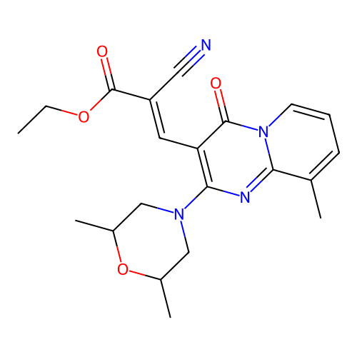 (E)-ethyl 2-cyano-3-(2-(2,6-dimethylmorpholino)-9-methyl-4-oxo-4H-pyrido[1,2-a]pyrimidin-3-yl)acrylate structure