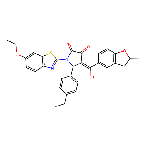 (4E)-1-(6-ethoxy-1,3-benzothiazol-2-yl)-5-(4-ethylphenyl)-4-[hydroxy(2-methyl-2,3-dihydro-1-benzofuran-5-yl)methylidene]pyrrolidine-2,3-dione structure