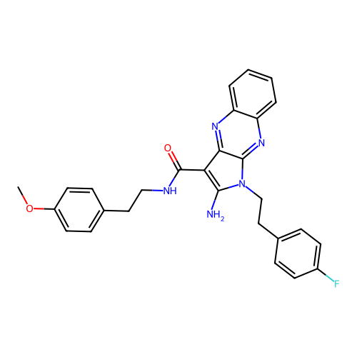 2-amino-1-(4-fluorophenethyl)-N-(4-methoxyphenethyl)-1H-pyrrolo[2,3-b]quinoxaline-3-carboxamide structure