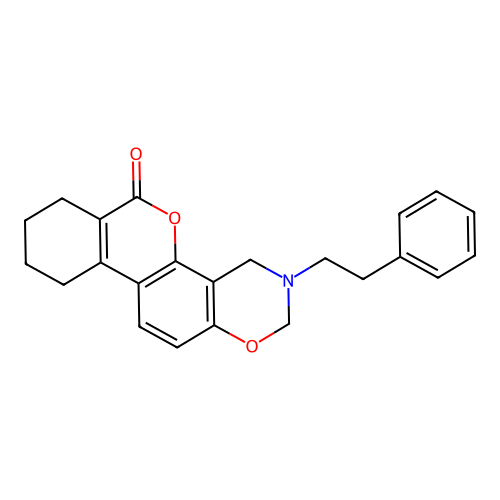 3-phenethyl-3,4,7,8,9,10-hexahydrobenzo[3,4]chromeno[8,7-e][1,3]oxazin-6(2H)-one structure