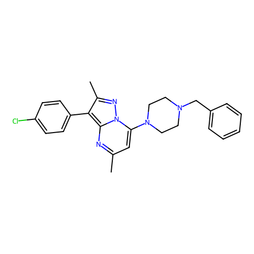 7-(4-benzylpiperazin-1-yl)-3-(4-chlorophenyl)-2,5-dimethylpyrazolo[1,5-a]pyrimidine structure