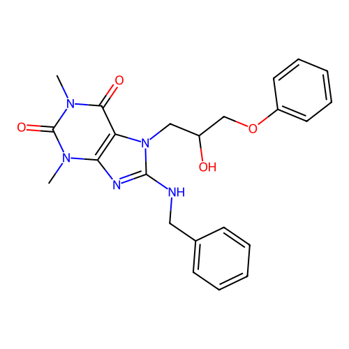8-(benzylamino)-7-(2-hydroxy-3-phenoxypropyl)-1,3-dimethyl-3,7-dihydro-1H-purine-2,6-dione structure