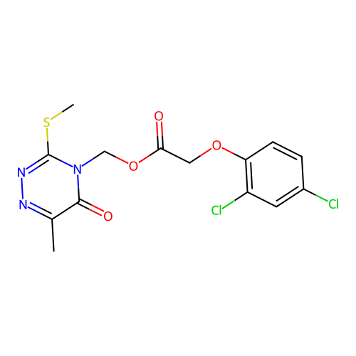(6-methyl-3-methylsulfanyl-5-oxo-1,2,4-triazin-4-yl)methyl 2-(2,4-dichlorophenoxy)acetate structure