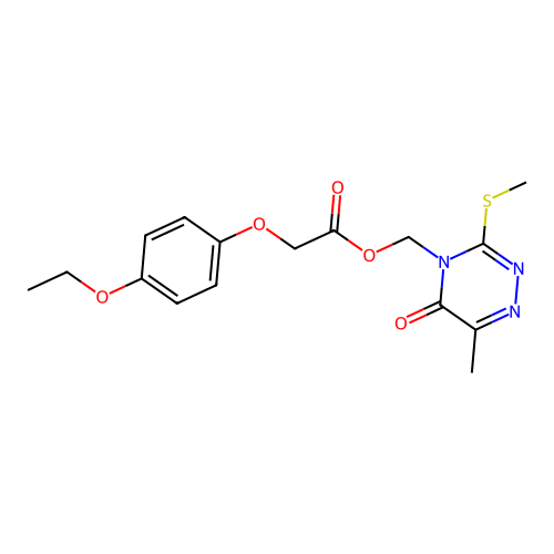 (6-methyl-3-(methylthio)-5-oxo-1,2,4-triazin-4(5H)-yl)methyl 2-(4-ethoxyphenoxy)acetate structure
