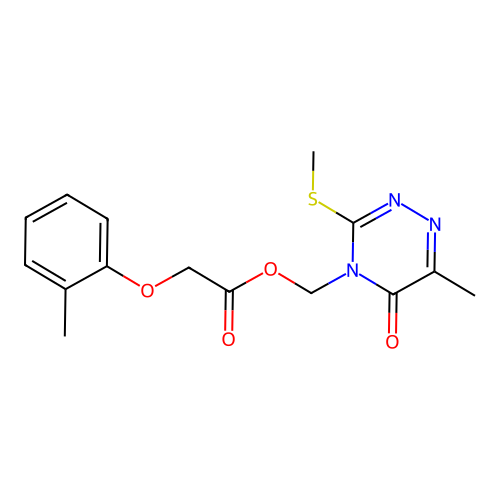 (6-methyl-3-(methylthio)-5-oxo-1,2,4-triazin-4(5H)-yl)methyl 2-(o-tolyloxy)acetate structure