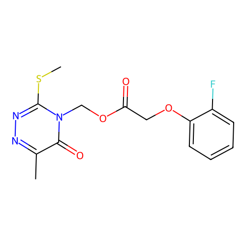 (6-methyl-3-methylsulfanyl-5-oxo-1,2,4-triazin-4-yl)methyl 2-(2-fluorophenoxy)acetate structure