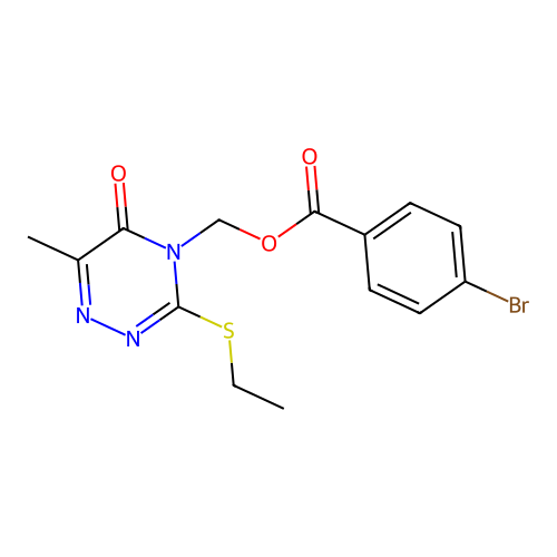 (3-(ethylthio)-6-methyl-5-oxo-1,2,4-triazin-4(5H)-yl)methyl 4-bromobenzoate structure