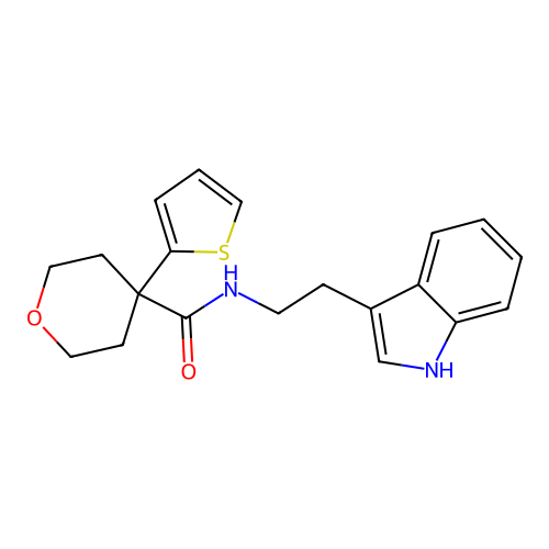 N-[2-(1H-indol-3-yl)ethyl]-4-thiophen-2-yloxane-4-carboxamide structure