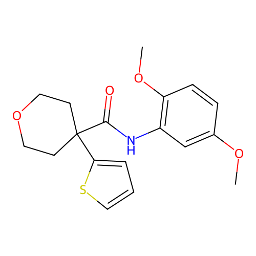 N-(2,5-dimethoxyphenyl)-4-thiophen-2-yloxane-4-carboxamide structure