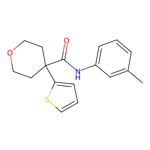 4-(thiophen-2-yl)-N-(m-tolyl)tetrahydro-2H-pyran-4-carboxamide structure
