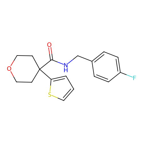 N-[(4-fluorophenyl)methyl]-4-thiophen-2-yloxane-4-carboxamide structure