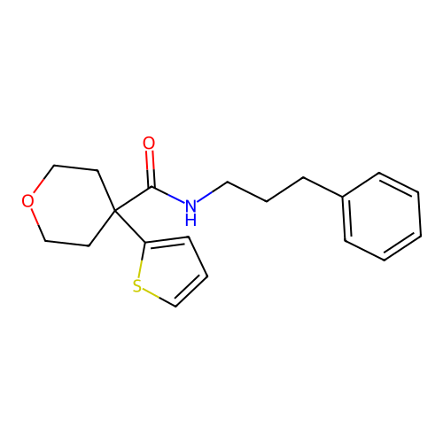 N-(3-phenylpropyl)-4-(thiophen-2-yl)oxane-4-carboxamide structure