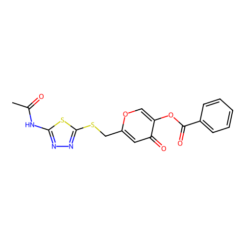 [6-[(5-Acetamido-1,3,4-thiadiazol-2-yl)sulfanylmethyl]-4-oxopyran-3-yl] benzoate structure